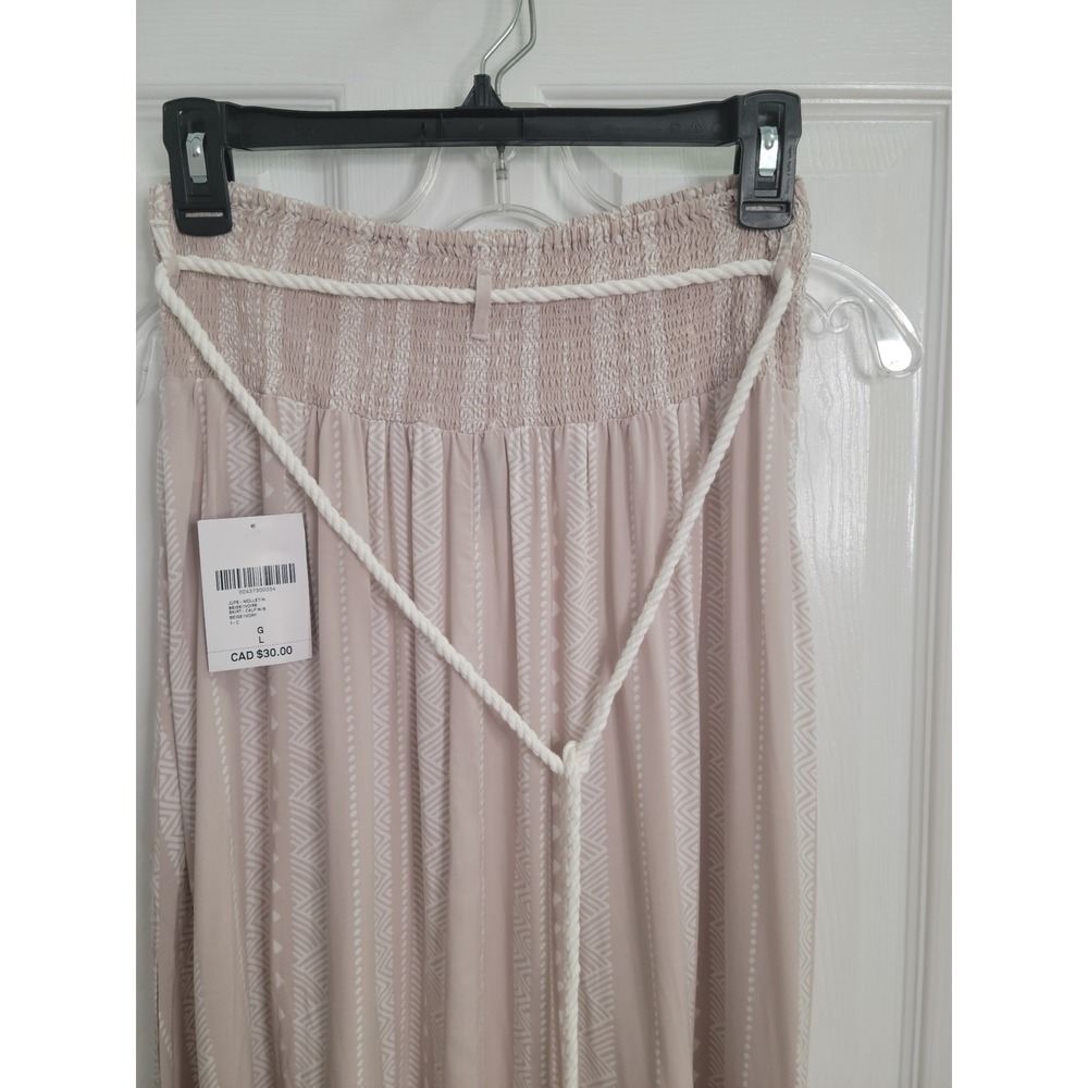 Forever 21 Women's Large Maxi Skirt Beige White Geometric Smocked Waist Boho Flo - Picture 16 of 16